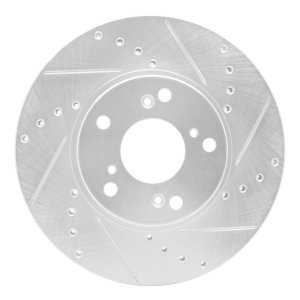 Acura CSX Brake Rotor (1) - Front Right - R1 Concepts - Drilled & Slotted - Silver - `98-`22